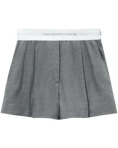 Alexander Wang Logo-waistband pleated shorts - Grau
