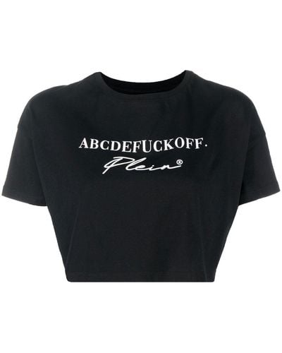 Philipp Plein T-shirt crop à slogan imprimé - Noir