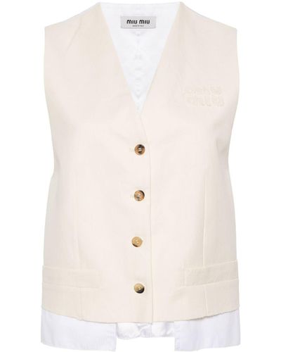 Miu Miu Logo-embroidered Cotton Vest - White