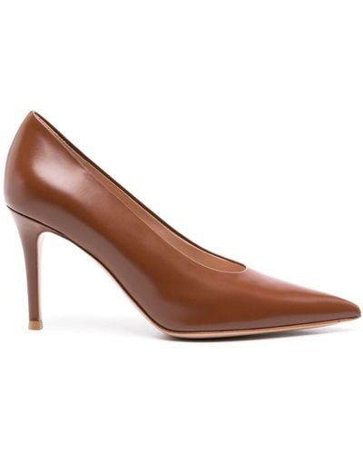 Gianvito Rossi Pointed-toe Leather Court Shoes - Brown