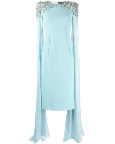 Jenny Packham Jenna Bead-embellished Draped Midi Dress - Blue