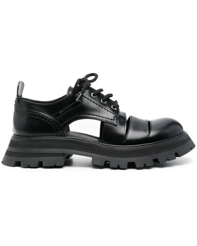 Alexander McQueen Cut-out Leather Oxford Shoes - Black