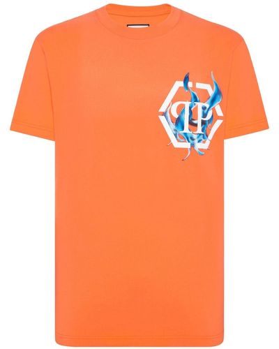 Philipp Plein T-shirt en coton à logo imprimé - Orange
