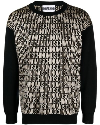 Moschino Jacquard Logo Motif Virgin Wool Jumper - Black