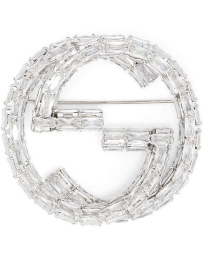 Gucci Broche à logo GG sertie de cristal - Blanc