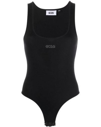 Gcds Logo-print Sleeveless Bodysuit - Black