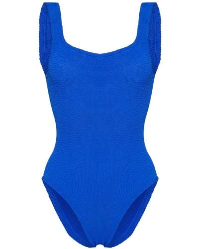 Hunza G Square-neck Shirred Swimsuit - Blue