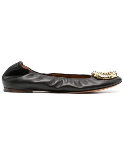 Lanvin Buckled Leather Ballerina Shoes - Black
