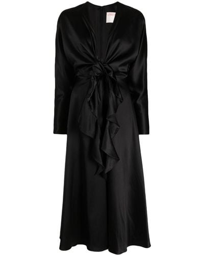 Alejandra Alonso Rojas Knot-embellished Silk A-line Dress - Black