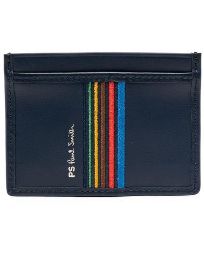 PS by Paul Smith Logo-embroidered Leather Card Holder - Blue