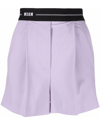 MSGM Short à bande logo - Violet