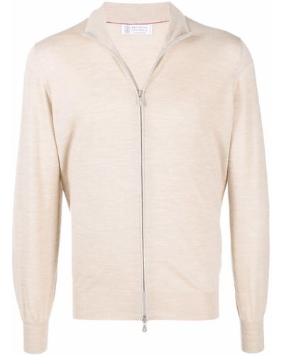 Brunello Cucinelli Zipped-up Knit Cardigan - Natural