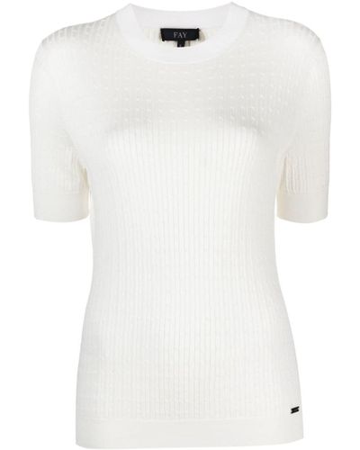 Fay Cable-knit Short-sleeve Sweater - White