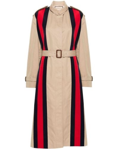 Gucci Web Detail Cotton Trench Coat - Brown