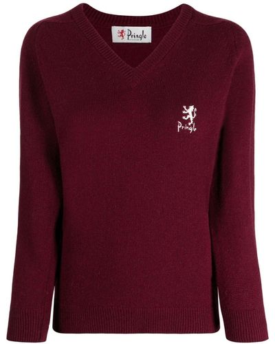 Pringle of Scotland Logo Intarsia-knit V-neck Sweater - Red