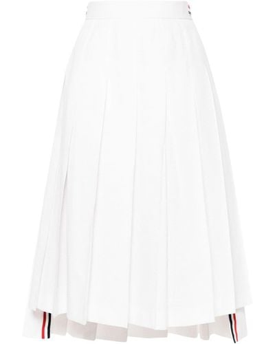 Thom Browne Jupe mi-longue en coton à plis - Blanc