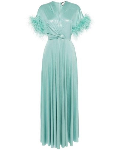 Nissa Feather-trim Lurex Gown - Green