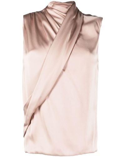 Giorgio Armani Sleeveless Draped Satin-silk Top - Pink