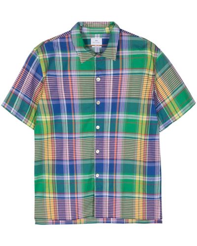 PS by Paul Smith Plaid-check cotton-linen shirt - Vert