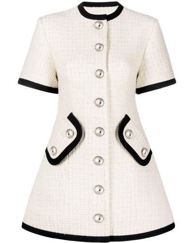 George Keburia Button-up Tweed Minidress - White