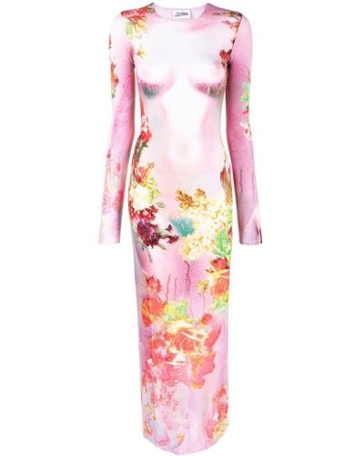 Jean Paul Gaultier The Pink Body Flower Trompe L'oeil Maxi Dress