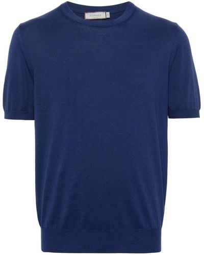 Canali Fein gestricktes T-Shirt - Blau