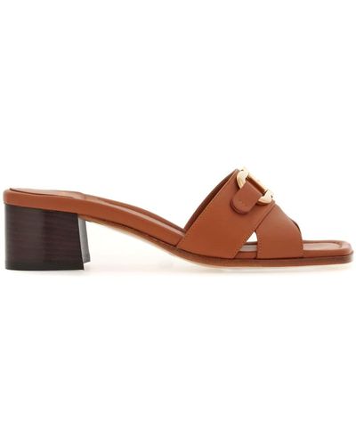 Ferragamo 40mm Gancini-buckle Leather Slides - Brown