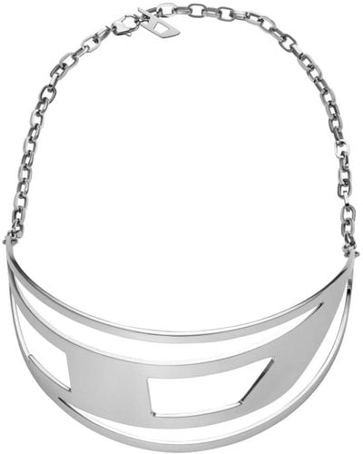 DIESEL Dx1479 Halskette mit Logo-Schild - Weiß