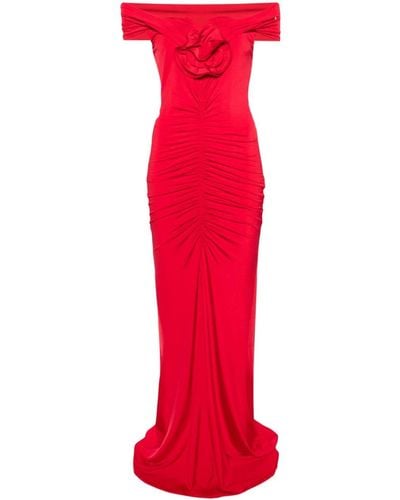 Nissa Floral-appliqué Off-shoulder Maxi Dress - Red