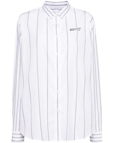 Pushbutton Logo-embroidered Striped Shirt - White