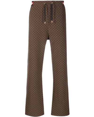 Balmain Monogram-pattern Cotton Track Trousers - Brown