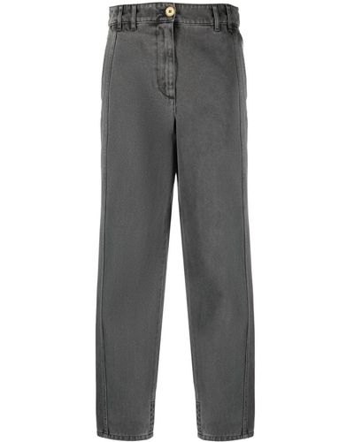 Patou Embroidered-logo Straight-leg Jeans - Gray