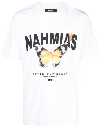 NAHMIAS T-shirt en coton à imprimé Butterfly Beach - Blanc