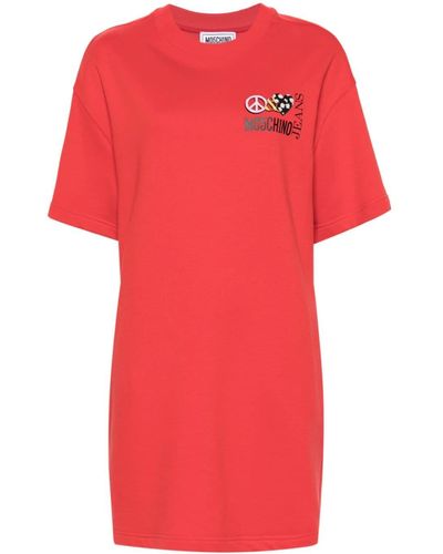 Moschino Jeans Vestido estilo camiseta con logo estampado - Rojo