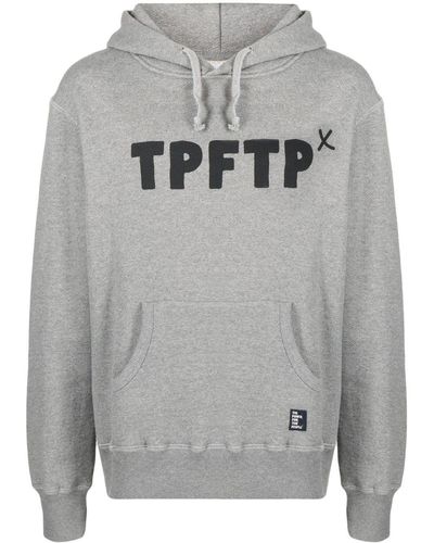 The Power for the People Logo Print Drawstring Hoodie - Gray