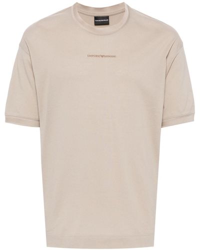 Emporio Armani Logo-print Cotton T-shirt - Natural
