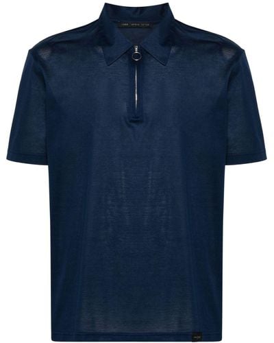 Low Brand Zip-up Piqué Polo Shirt - Blue