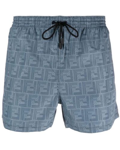 Fendi Ff-print Drawstring Swim Shorts - Blue