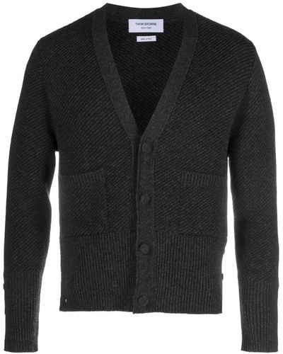 Thom Browne V-neck Ribbed-knit Cardigan - Black