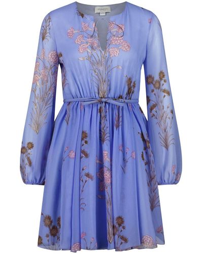 Giambattista Valli Mini Carnation Bouquets Georgette Silk Dress - Blue