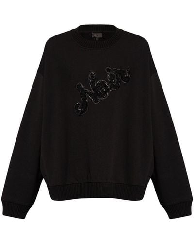 Emporio Armani Appliqué-detail Cotton Sweatshirt - Black