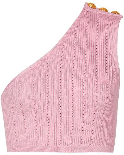 Balmain Asymmetric Knit Top - Pink