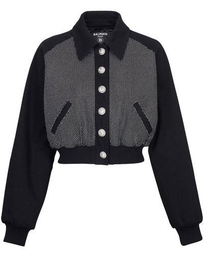 Balmain Veste Denim Blouson avec strass - Noir