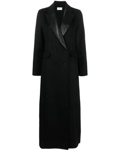 P.A.R.O.S.H. Leather-trim Double-breasted Wool Coat - Black