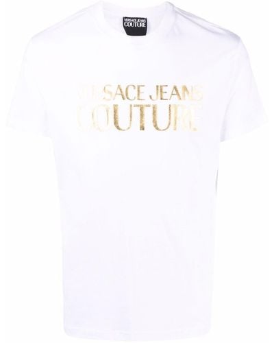 Versace ホワイト&ゴールド プリントtシャツ
