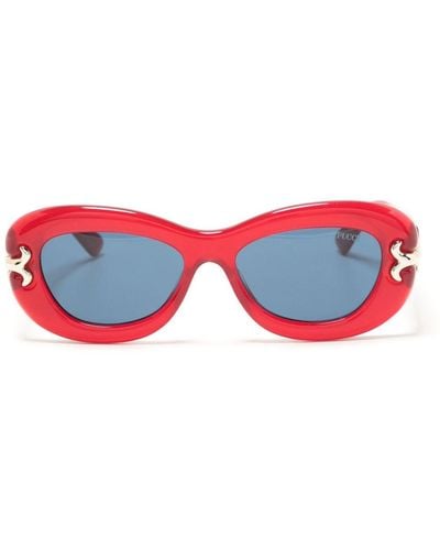 Emilio Pucci Logo-print Oval-frame Sunglasses - Red