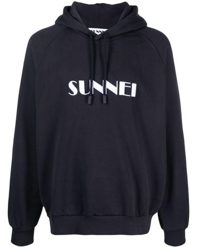 Sunnei Logo-print Organic-cotton Hoodie - Blue