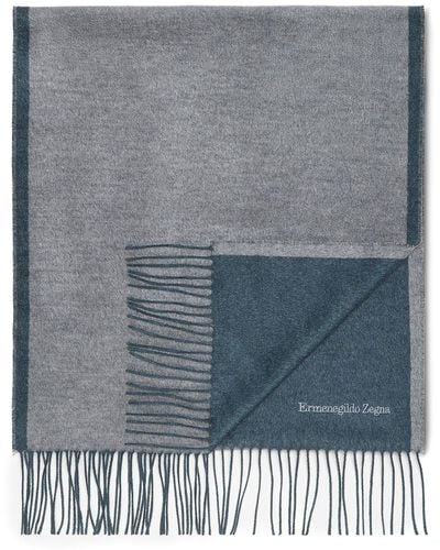 Zegna Fringed Logo-embroidered Scarf - Green