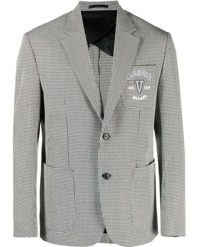 Versace Logo Embroidery Houndstooth Blazer - Grey