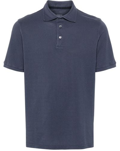 Fedeli Cutaway-collar Cotton Polo Shirt - Blue